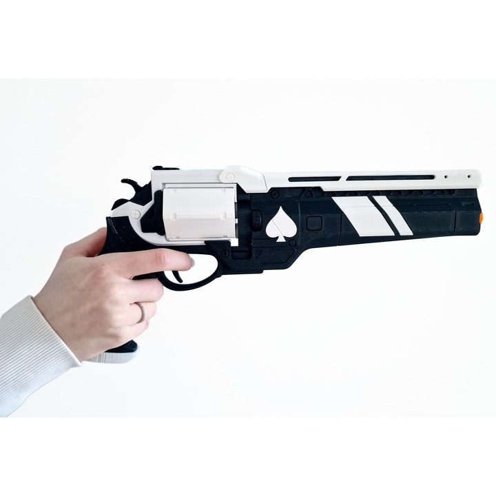 Pistol de mână Ace of Spades, recuzită cosplay 3D, alb negru, 38cm, set cu suport și machetă de cartuș