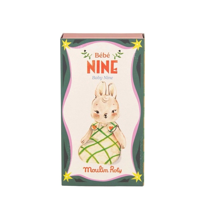 Jucarie de plus Micul iepuras Nine, Moulin Roty, 16 cm, bumbac, multicolor