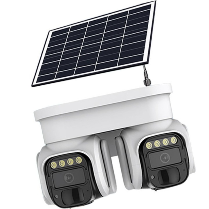 4G 4K камера за наблюдение, 2 обектива 360, водоустойчива, бяла, 240 x 195 x 130 мм