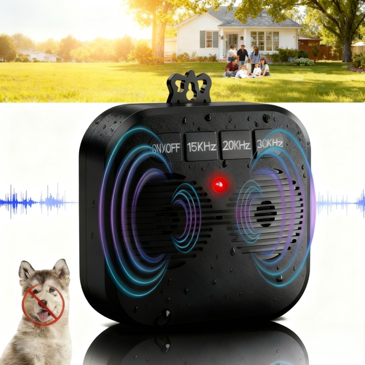 Устройство против лай, ултразвуково устройство за кучета, 3 режима, с обхват от 30 м, безшумно, 1500 mAh, 30 дни работа, водоустойчиво, безопасно, черен