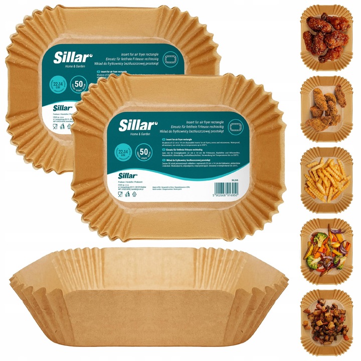 Set 100 hartie de copt pentru friteuza cu aer cald, Air Fryer, forme de hartie antiaderent 22x14cm, pana la 220°C, dreptunghiular
