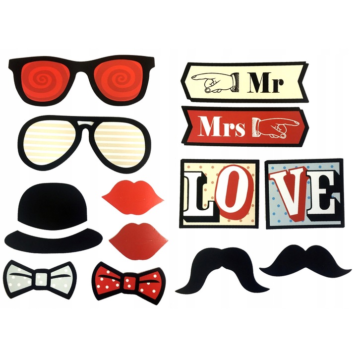 Fotó kiegészítő készlet, PartyPro, 13 darab, karton, öntapadós