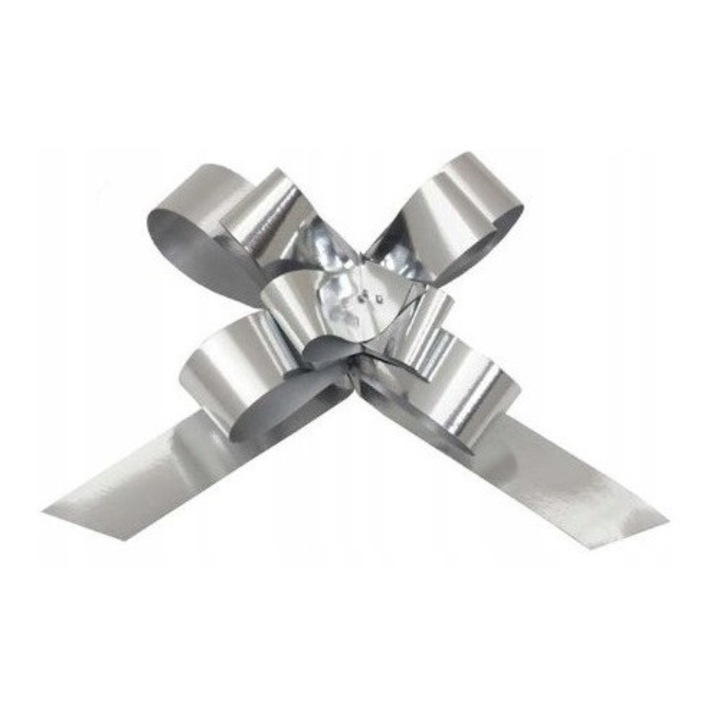 Set 25 bucati panglici metalice argintii, PartyPro, 2 cm, 9x11 cm