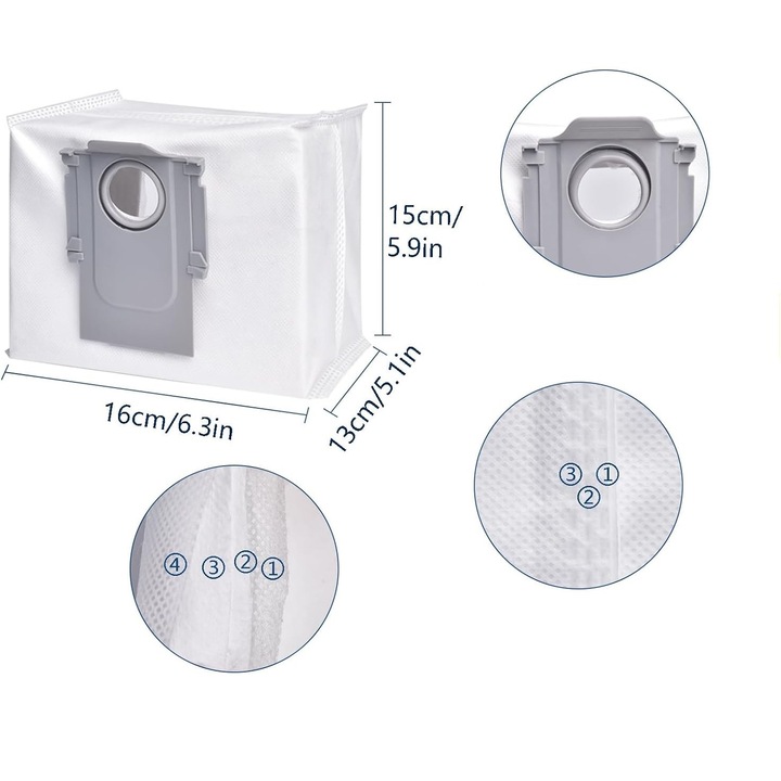 Set 3 Leccik porzsák Roborock robotporszívóhoz, textil, fehér/szürke