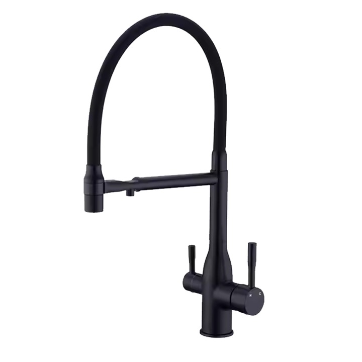 Konyhai Csaptelep BisDesign®, Szűrt Víz Funkció, Kihúzható Zuhany, 3 Áramlási Funkció, Matt Fekete Felület, 48 cm Méret