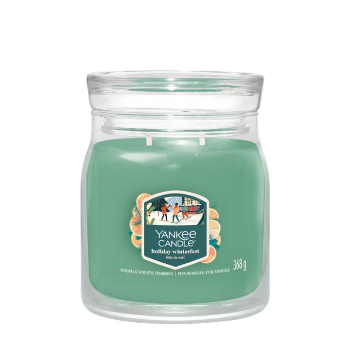 Lumanare medie Yankee Candle Signature Holiday Winterfest, parfum citrice, ierburi proaspete