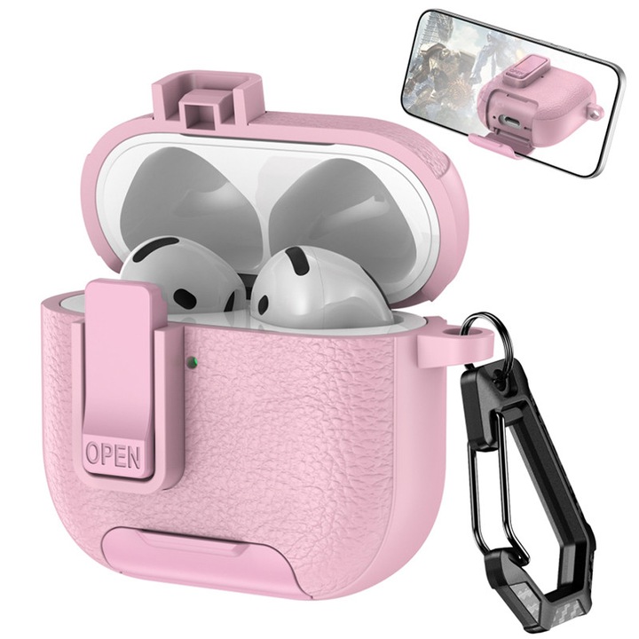 Калъф за Apple AirPods Pro 3 ZYNORO®, TPU, с карабинер, безжично зареждане, розов