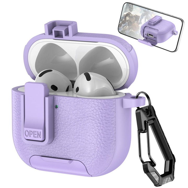 Калъф за Apple AirPods Pro 3 ZYNORO®, TPU, с карабинер, безжично зареждане, лилав