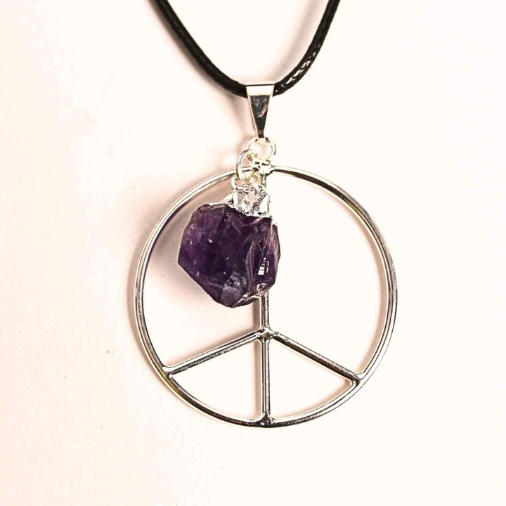 Colier cu Ametist in forma de Semnul Pacii - Liniste si Claritate