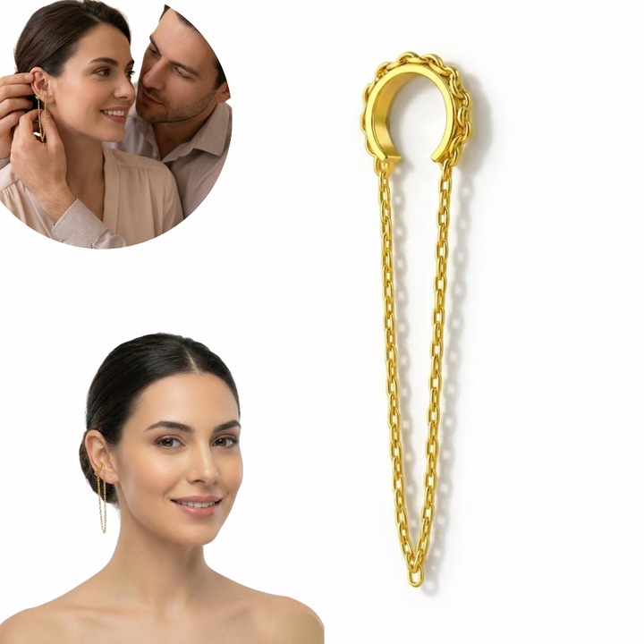 Cercel Argint 925 Premium, placat cu Aur galben 14k, Sentivo®, cercei hipoalergenici, pentru aniversare, sarbatori, Cercel dama