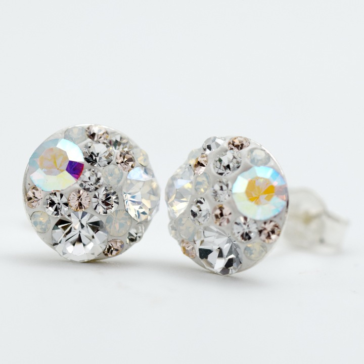 Cercei handmade Chaton Ball White - Argint 925