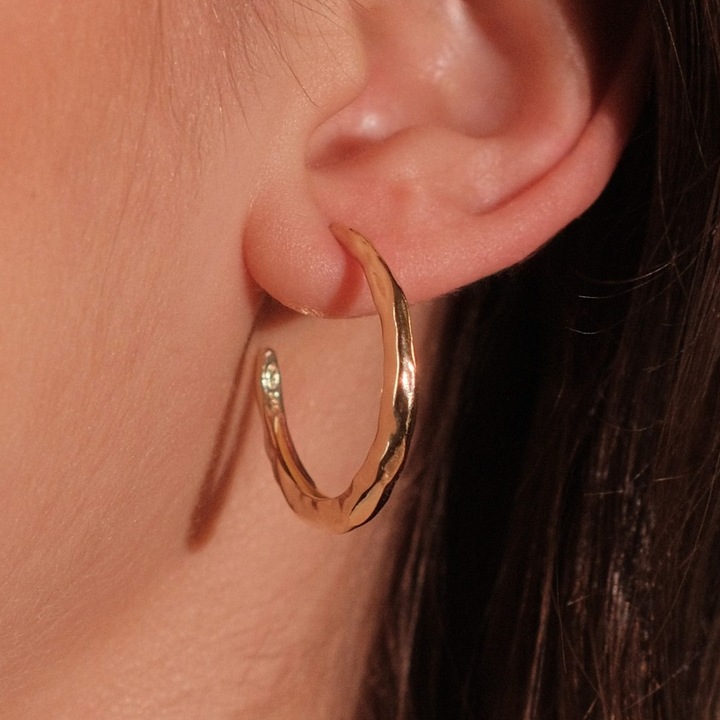 Cercei rotunzi forma neregulata, 25mm, argint 925