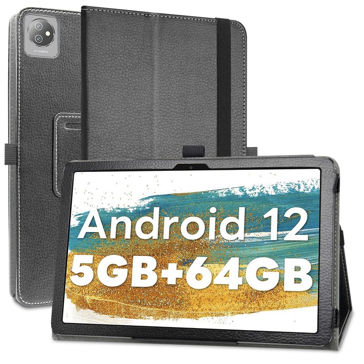 Husa MAMA MOUTH, compatibila cu OSCAL Pad60/Pad70/Pad6/Pad16/Blackview Tab 7, piele ecologica, culoare negru