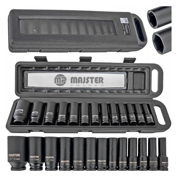 Set tubulare de impact, 1 / 2", 10-32 mm, 13 bucati, Majster Polska MP0602