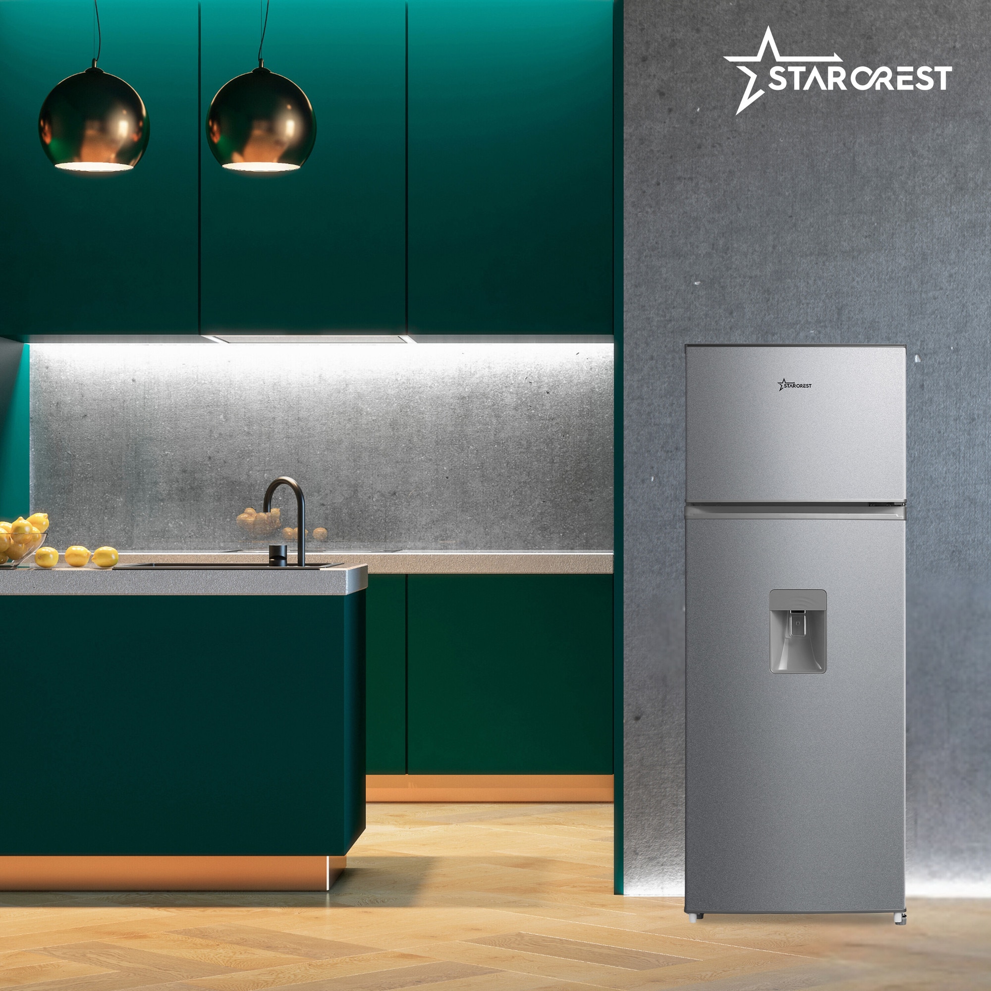 Starcrest Frigider cu 2 usi STARCREST SF-204WD-SLE, 199 L, Clasa E, Dozator Apa ...