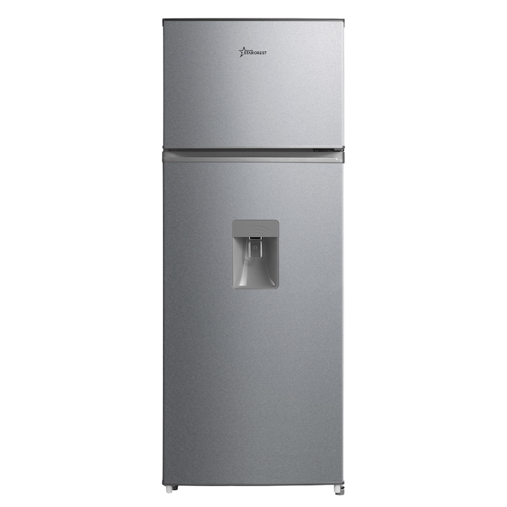 Хладилник с 2 врати STARCREST SF-204WD-SLE, 199 L, Клас E, Диспенсър за вода, LED осветление, Регулируем термостат, Обръщащи се врати, H 143 см, Сребрист