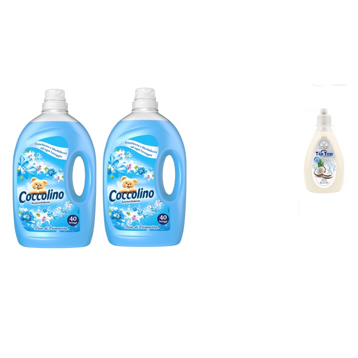 Pachet 2 X Coccolino Balsam Rufe Aer de Primavara Albastru 2X3 L + cadou TipTop sapun maini 500 ml