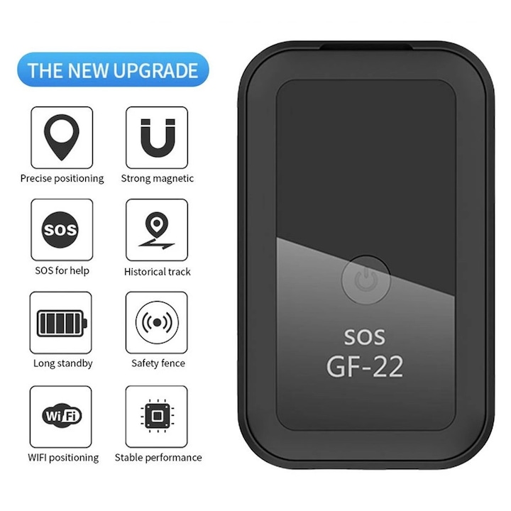 Mini GPS nyomkövető, GF-22, Wifi, LBS Mágneses Helymeghatározó, Nano SIM, Precíz Helymeghatározás, Pánik Gomb, Hangfelvétel, Kémkedés, Útvonal, Fekete