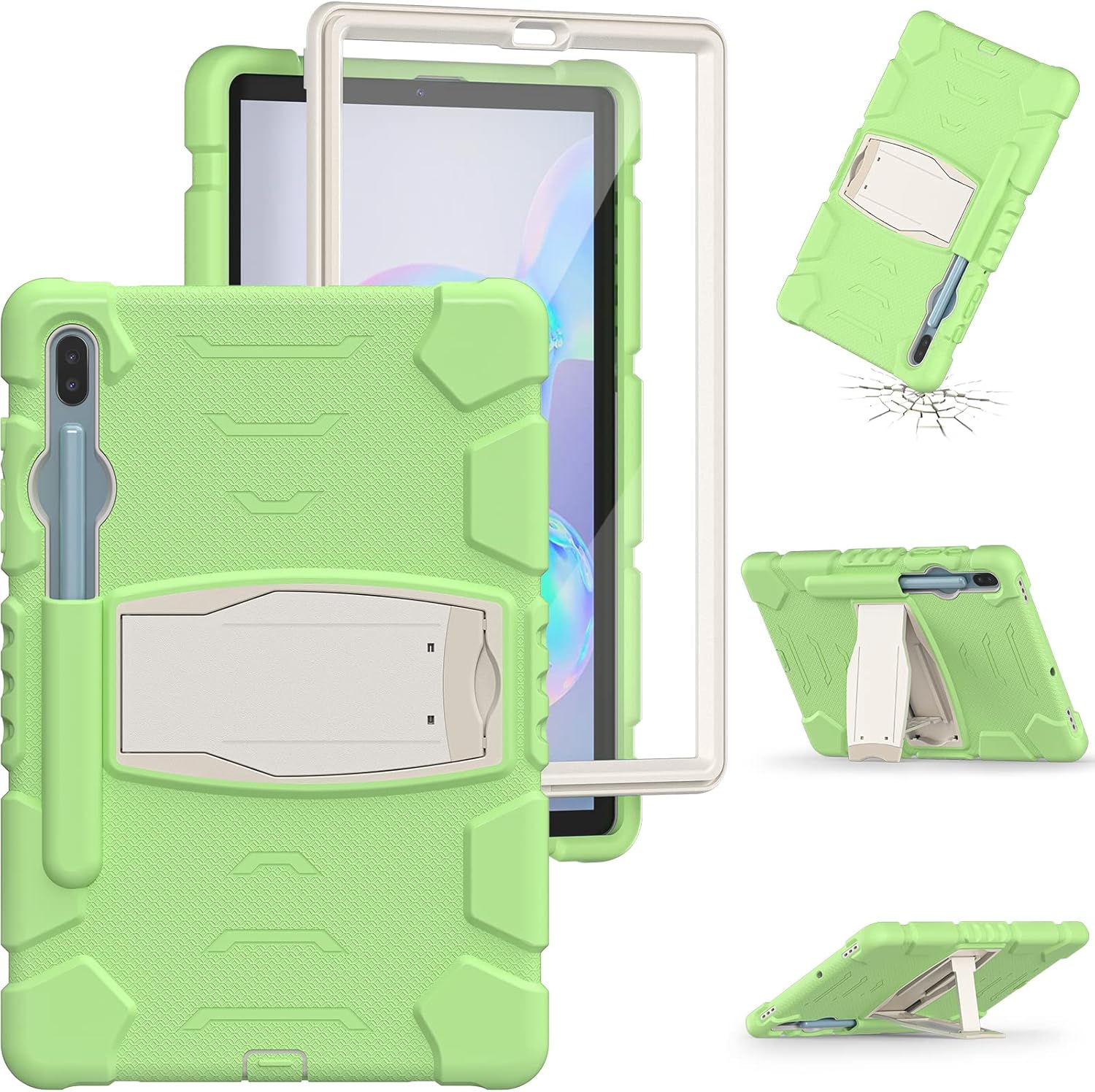 Husa Sigloo pentru tableta Samsung Galaxy Tab S8 Plus, S7 FE, S7 Plus, Rezistenta la Socuri, cu suport Kickstand, Verde cu Crem