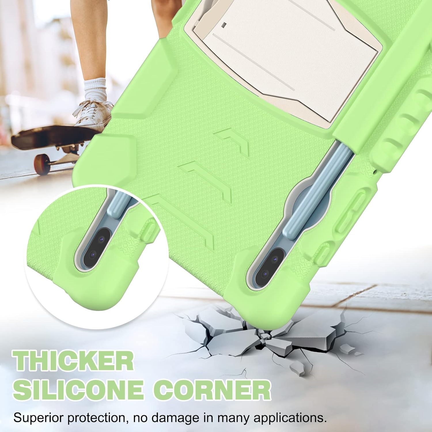 Husa Sigloo pentru tableta Samsung Galaxy Tab S8 Plus, S7 FE, S7 Plus, Rezistenta la Socuri, cu suport Kickstand, Verde cu Crem