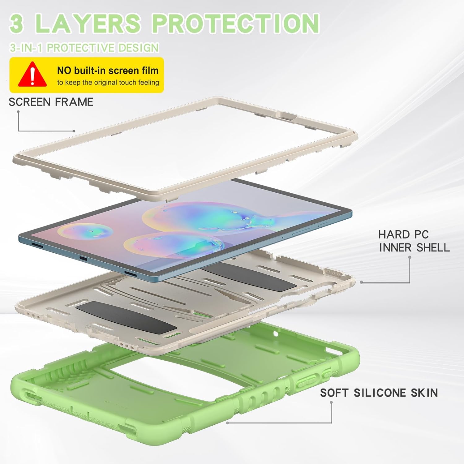 Husa Sigloo pentru tableta Samsung Galaxy Tab S8 Plus, S7 FE, S7 Plus, Rezistenta la Socuri, cu suport Kickstand, Verde cu Crem