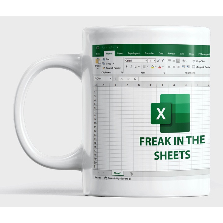 Cana ceramica alba Excel Freak – cadou amuzant, original si util pentru colegi de birou, prieteni pasionati de Excel, familie, contabili, programatori, manageri, iubitori de glume si cafea