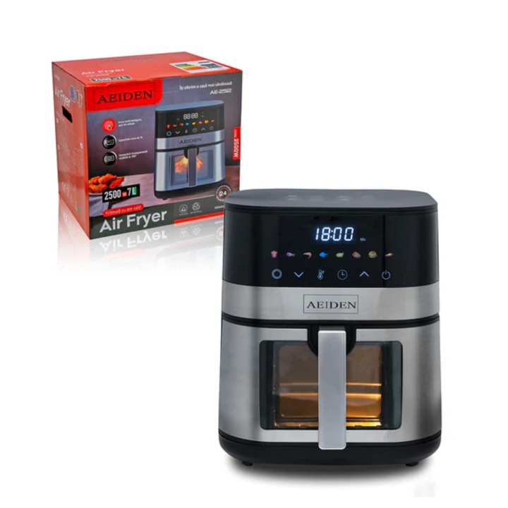 Friteuza cu aer cald AEIDEN® 7L, 2500W, AE-2512, Fereastra Transparenta, Gatire 360° – Air Fryer Digital cu Functii Multiple