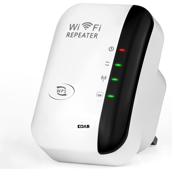 Amplificator EDAR Pentru Semnal Wifi, Adaptor Wireless Cu Acoperire 10m, 2.4 Ghz, Viteza 300 Mbps, Alb/Negru