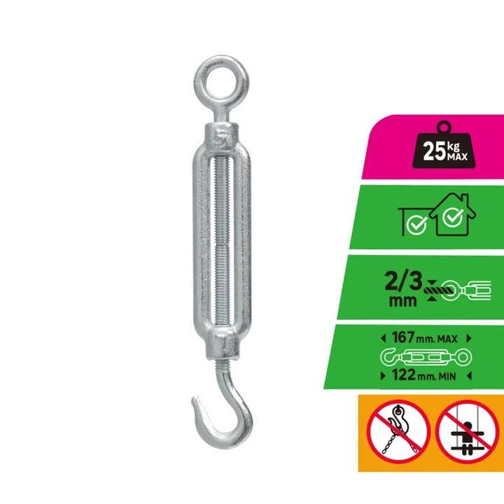 Intinzator Cablu Inel-Carlig Shopiens, Otel Zincat, 25kg, 122x167mm, Gri/Argintiu