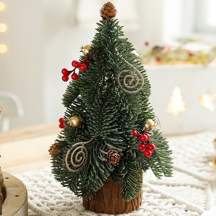 Decoratiune Craciun pentru Masa, Flippy, Ornament de Decor Model Brad de Craciun de Dimensiuni Mici, pentru Birou si Interior, din Plastic 30 x 15 x 15 cm, Verde