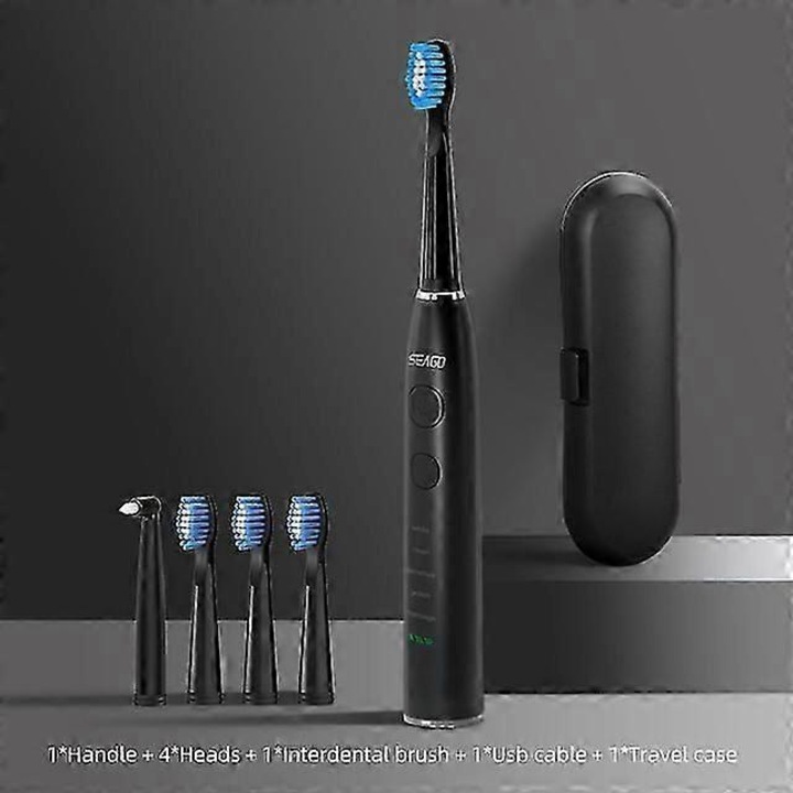 Elektromos fogkefe Seago SG 575, komplett készlet, 5 tisztítási mód, fekete, 2 pótfejjel