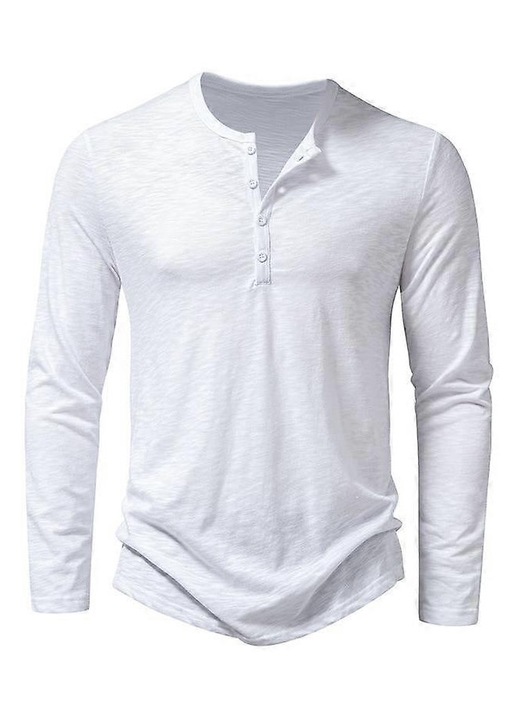 Bluza barbati, alb, bumbac, guler Henley, maneca lunga, M INTL