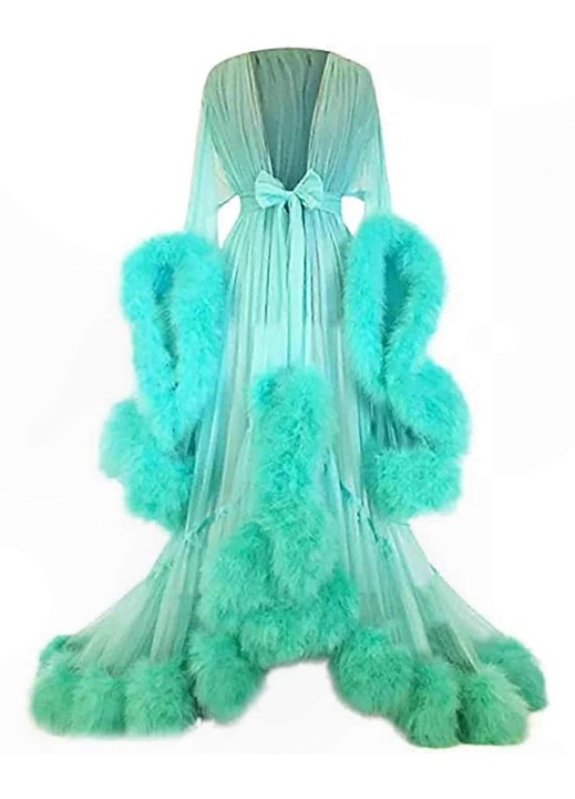 Maxi hálóruha, köntös fazonú, poliészter, áttetsző kialakítás, mentazöld, 2XL INTL