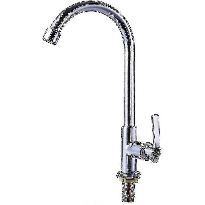 Санитарен смесител от неръждаема стомана, монтаж върху плот, с висок чучур, за студена вода, 1 отвор, 10 инча