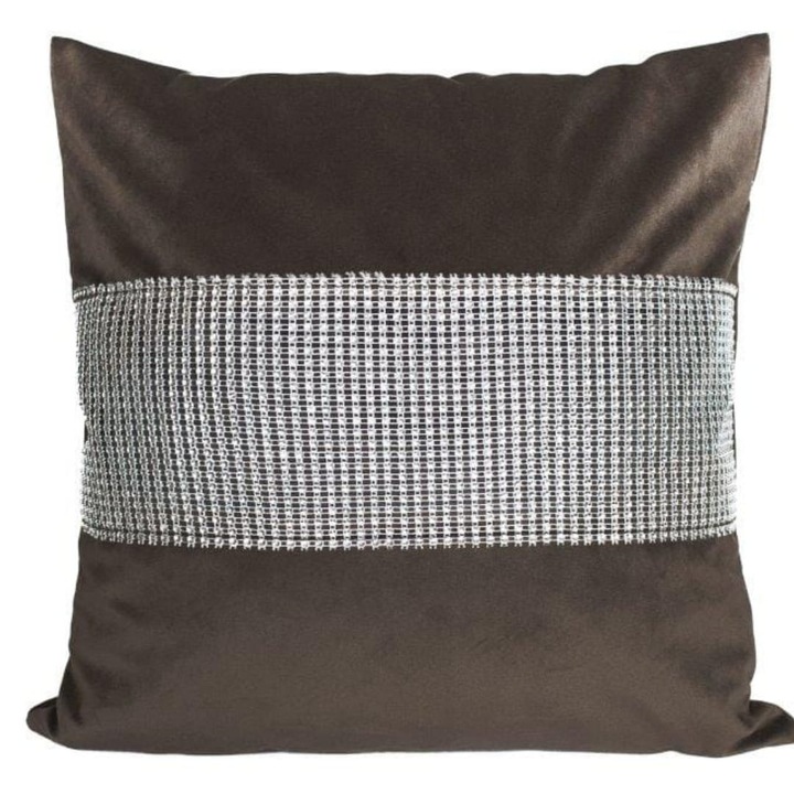 Dekoratív Párnahuzat, Faro, Dekoratív Applikációk, Bársony, Négyzet Alakú, Dupla Huzat, Kellemes Tapintású, Cipzárral Felszerelt, Hipoallergén, Oeko Tex Standard 100 Tanúsítvánnyal, Sötétbarna
