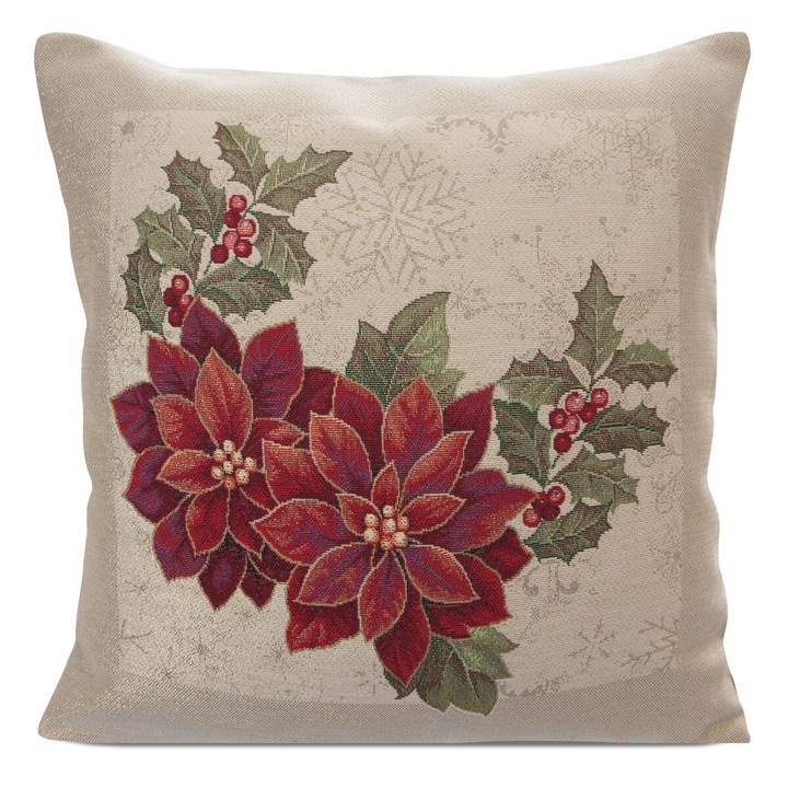 Fata de perna tapiserie, floare de Craciun 45 x 45 crem Eurofirany