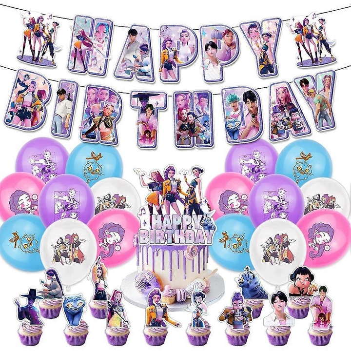 Комплект аксесоари за KPop Demon Hunters парти, декорации за рожден ден, балони, банер, реквизит, многоцветен, различни размери