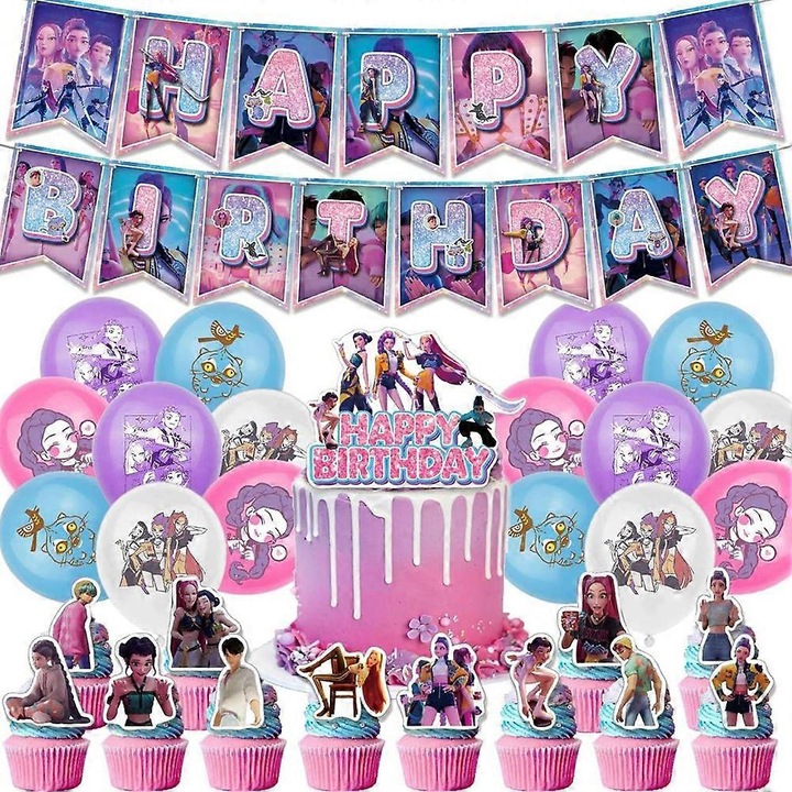 Комплект аксесоари за парти KPop Demon Hunters, декорации за многократна употреба, многоцветни, за рождени дни