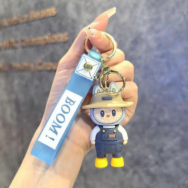 Labubu hátizsák kulcstartó, PVC szilikon, fém, könnyű, világoskék