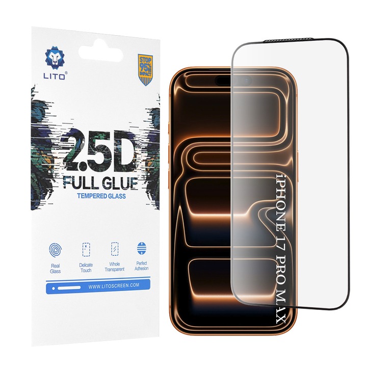 Fólia iPhone 17 Pro Max-hoz - Lito 2.5D FullGlue Glass - Fekete