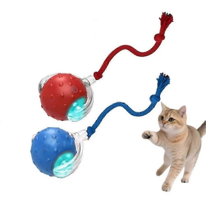 Interaktív macskajáték, elektromos labda, 3 üzemmód, kék, 6x6cm, 1 darabos készlet