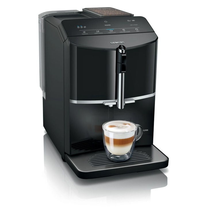Siemens EQ.300 TF301E19 Eszpresszógép, 1300 W, Kávé, Espresso, Cappuccino, Latte, 15 Bar, 1,4 L, Fekete