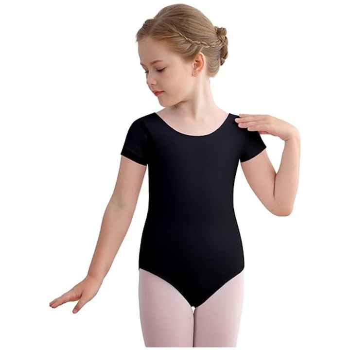 Tricou de gimnastica, dans, balet pentru fete, Ronyes®, negru, 110 cm, varste 4-5 ani