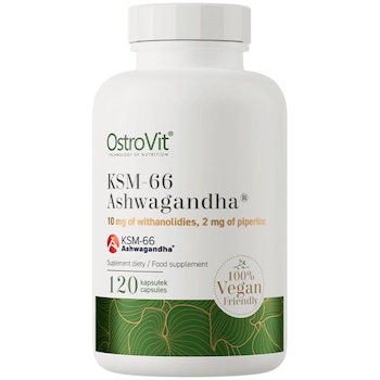 OstroVit Ashwagandha KSM-66®, supliment alimentar adaptogen pentru sustinerea rezistentei la stres si a echilibrului emotional, 200 mg extract de Ashwagandha per portie, 120 capsule