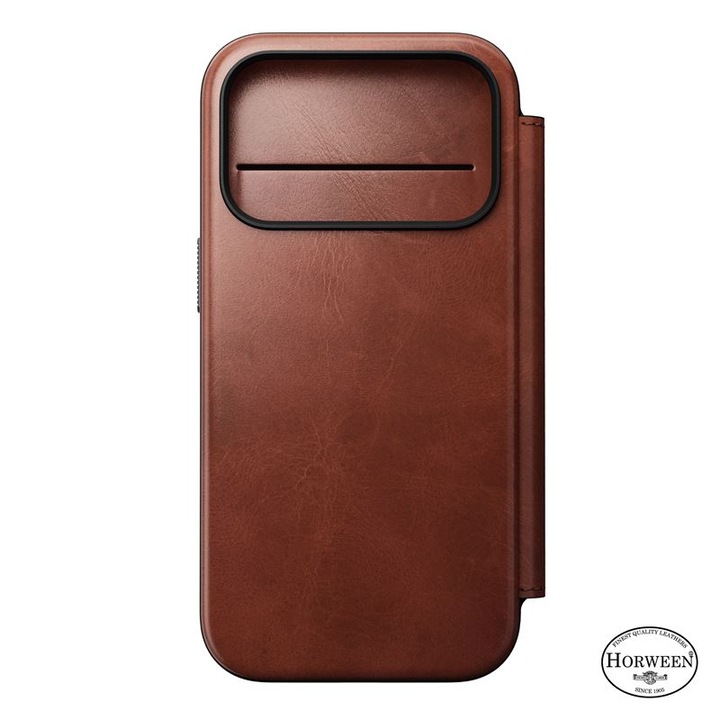 Husa din piele naturala Nomad Modern Leather Folio Horween cu MagSafe si Card Slot compatibila cu iPhone 17 Pro, Maro