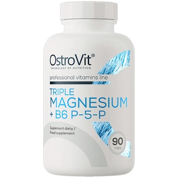 OstroVit Triple Magnesium + B6 P-5-P, supliment alimentar pentru functionarea normala a sistemului nervos si reducerea oboselii, 375 mg magneziu per portie, 90 capsule