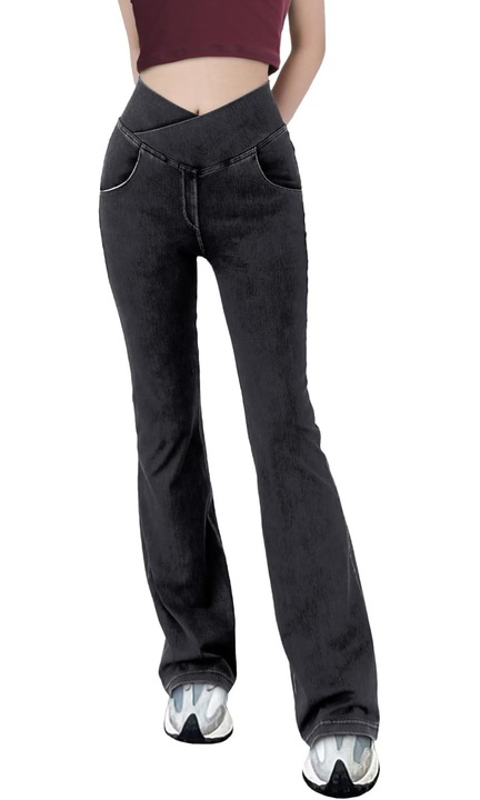 Вталени сиви дънки за жени, джобове, кръстосана талия XXL