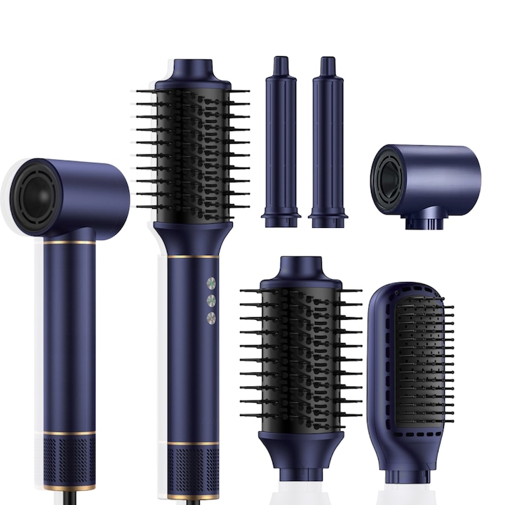 Perie De Par Electrica 5 In 1 SeveShop®, Cu Feon Si Ondulator Automat, Perie Par Electrica Pentru Volum, Perie De Par Electrica Dreapta, Perie Clasica Inclusa, 3 Trepte De Temperatura, 2 Viteze, Ionizare Anti Frizz, Uscare Rapida, Design Compact, Mov