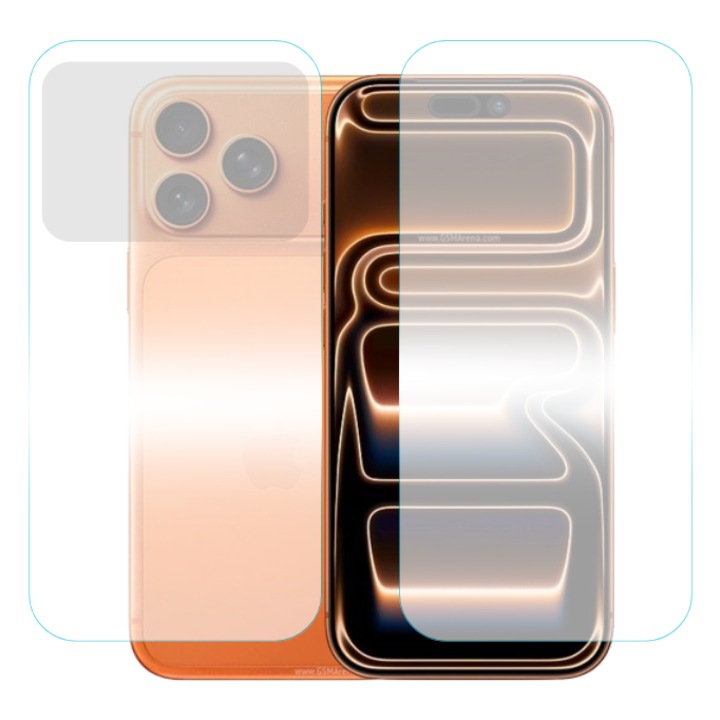Set folie protectie, silicon hidrogel, pentru Apple iPhone 17 Pro Max, ecran si spate, regenerabila