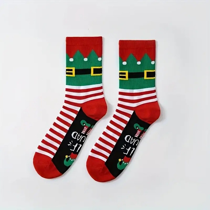 Sosete model Craciun, de spiridus, multicolor, marime universala